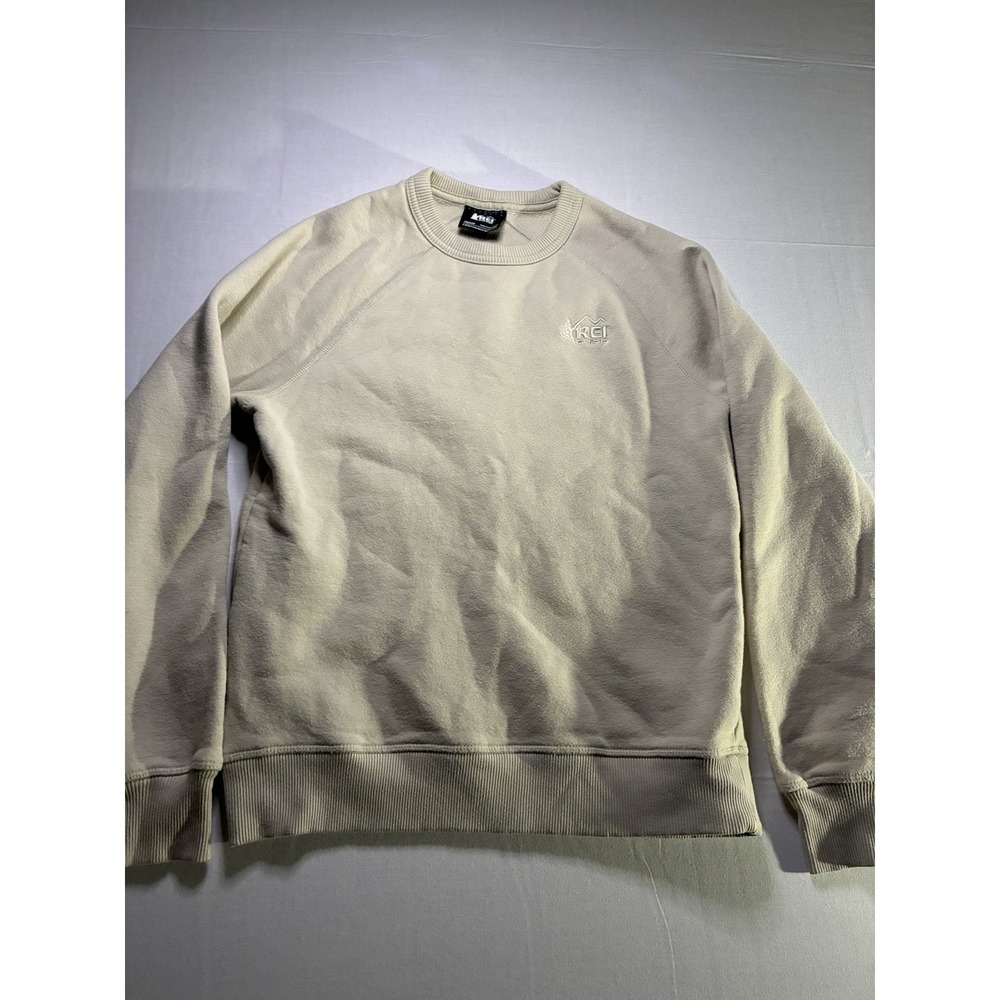 REI Co-op Sweatshirt Men's XS Beige Crewneck Fleece Embroidered Pullover